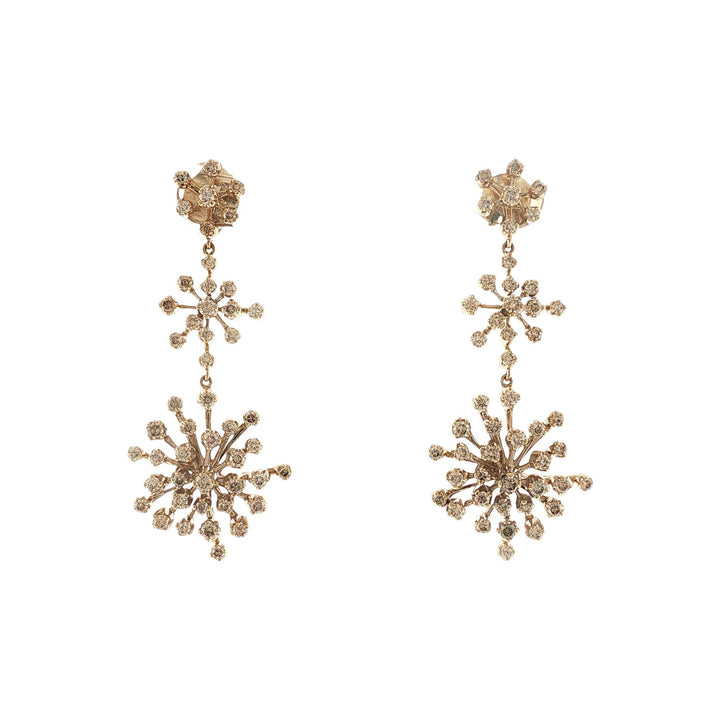 H. Stern Diamond Snow Flake 18 Karat Yellow Gold Drop Dangle Earrings