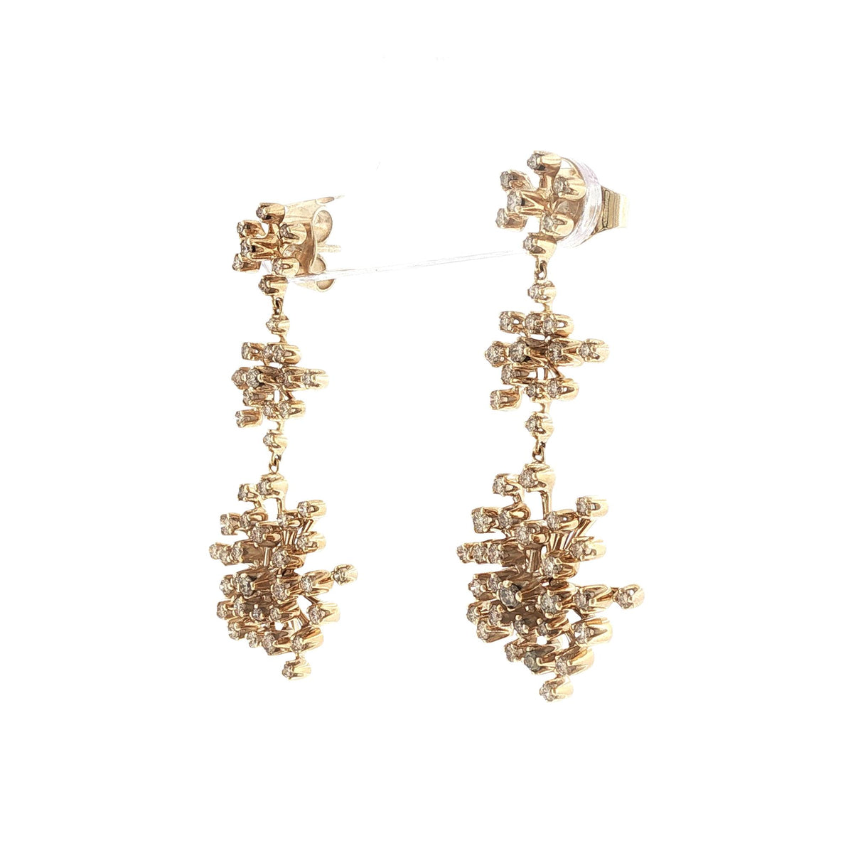 H. Stern Diamond Snow Flake 18 Karat Yellow Gold Drop Dangle Earrings