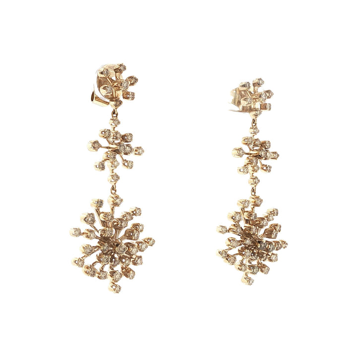H. Stern Diamond Snow Flake 18 Karat Yellow Gold Drop Dangle Earrings
