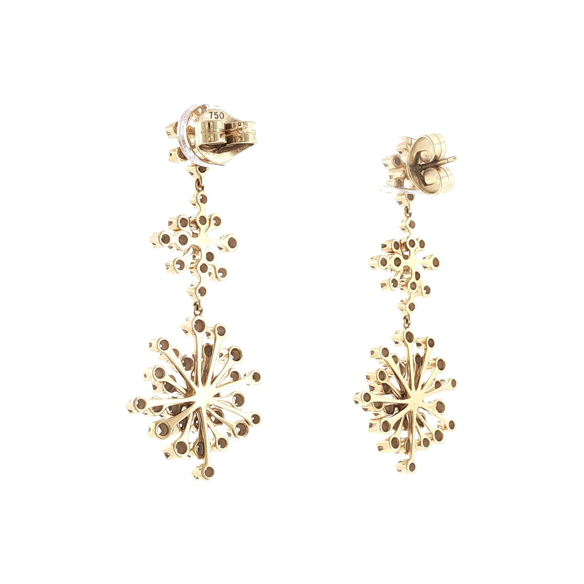 H. Stern Diamond Snow Flake 18 Karat Yellow Gold Drop Dangle Earrings