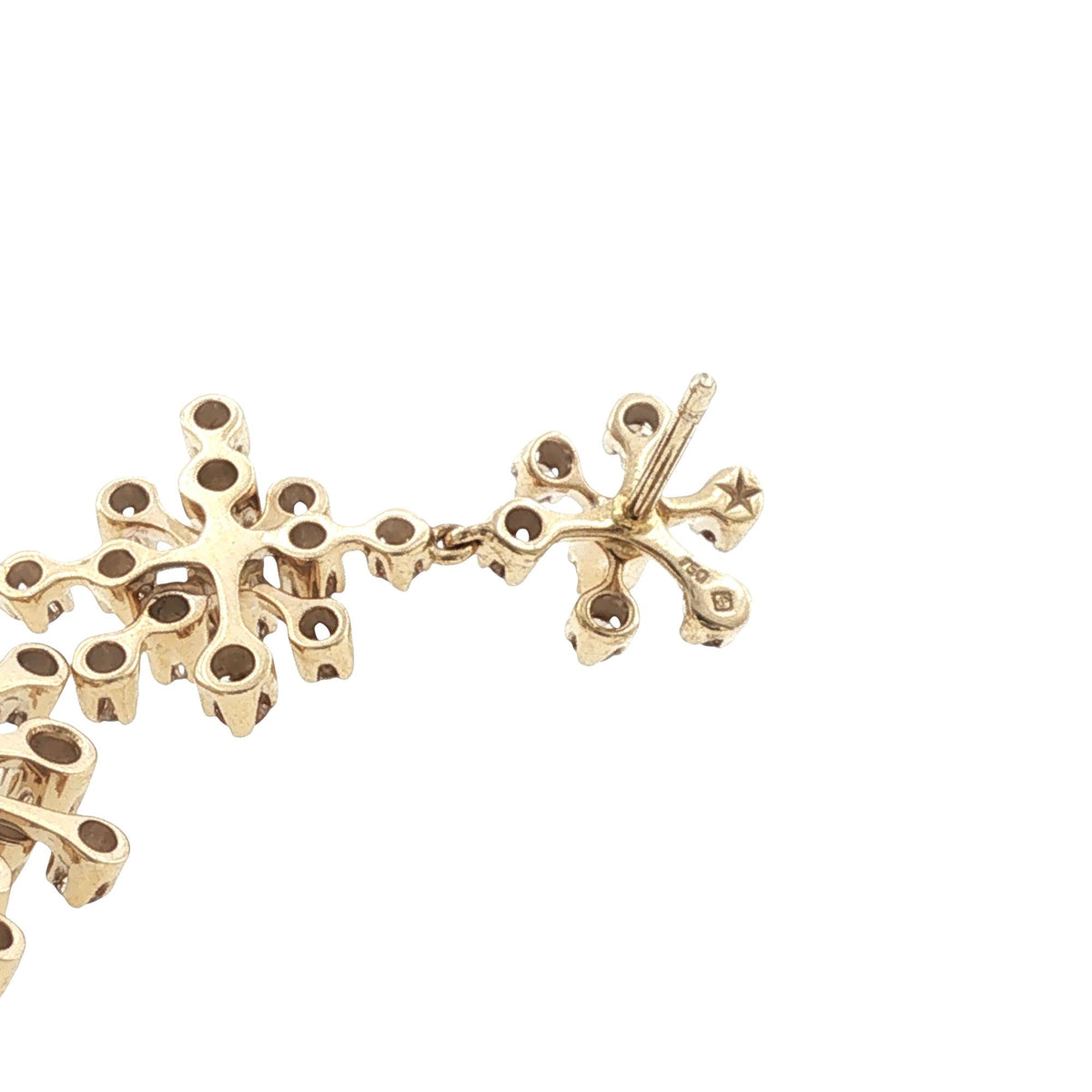 H. Stern Diamond Snow Flake 18 Karat Yellow Gold Drop Dangle Earrings