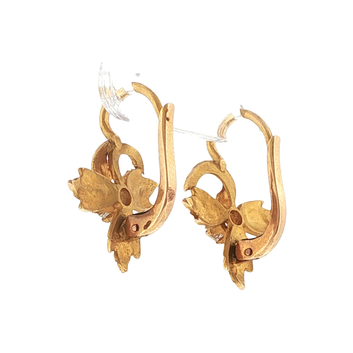 Antique Old European-Cut Diamond Floral 18 Karat Yellow Gold Drop Earrings