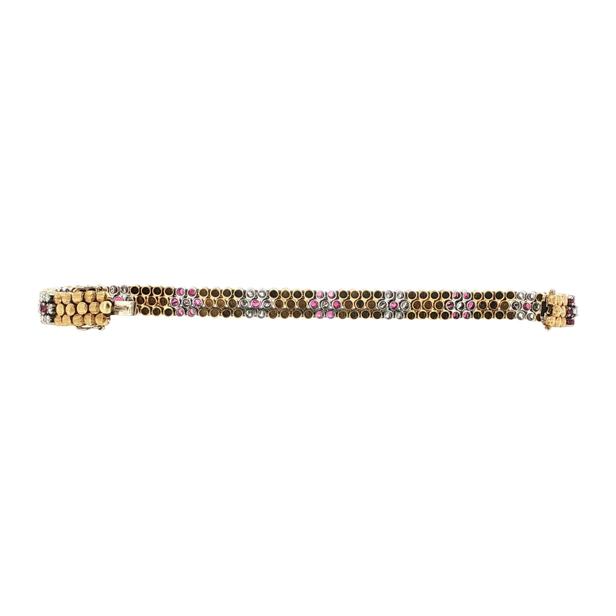 Italian Ruby Diamond 18 Karat Two Tone Gold Floral Design Link Bracelet Corletto