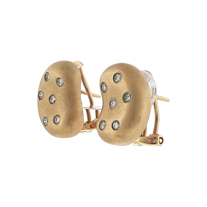Diamond 14 Karat Yellow Satin Finish Gold Bean Leverback Earrings