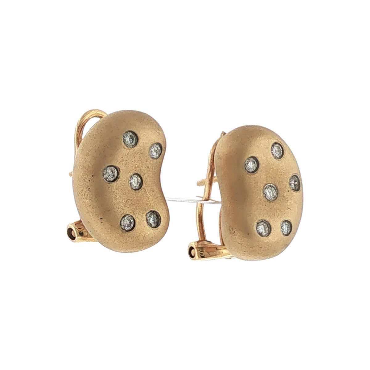 Diamond 14 Karat Yellow Satin Finish Gold Bean Leverback Earrings