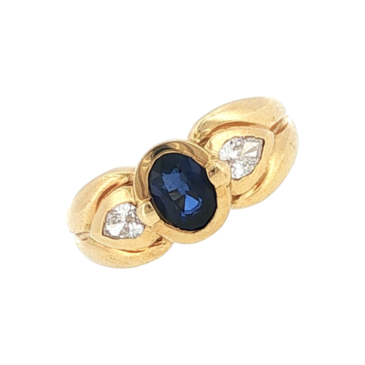 2 Carat Oval Blue Sapphire Diamond 14 Karat Yellow Gold Ring