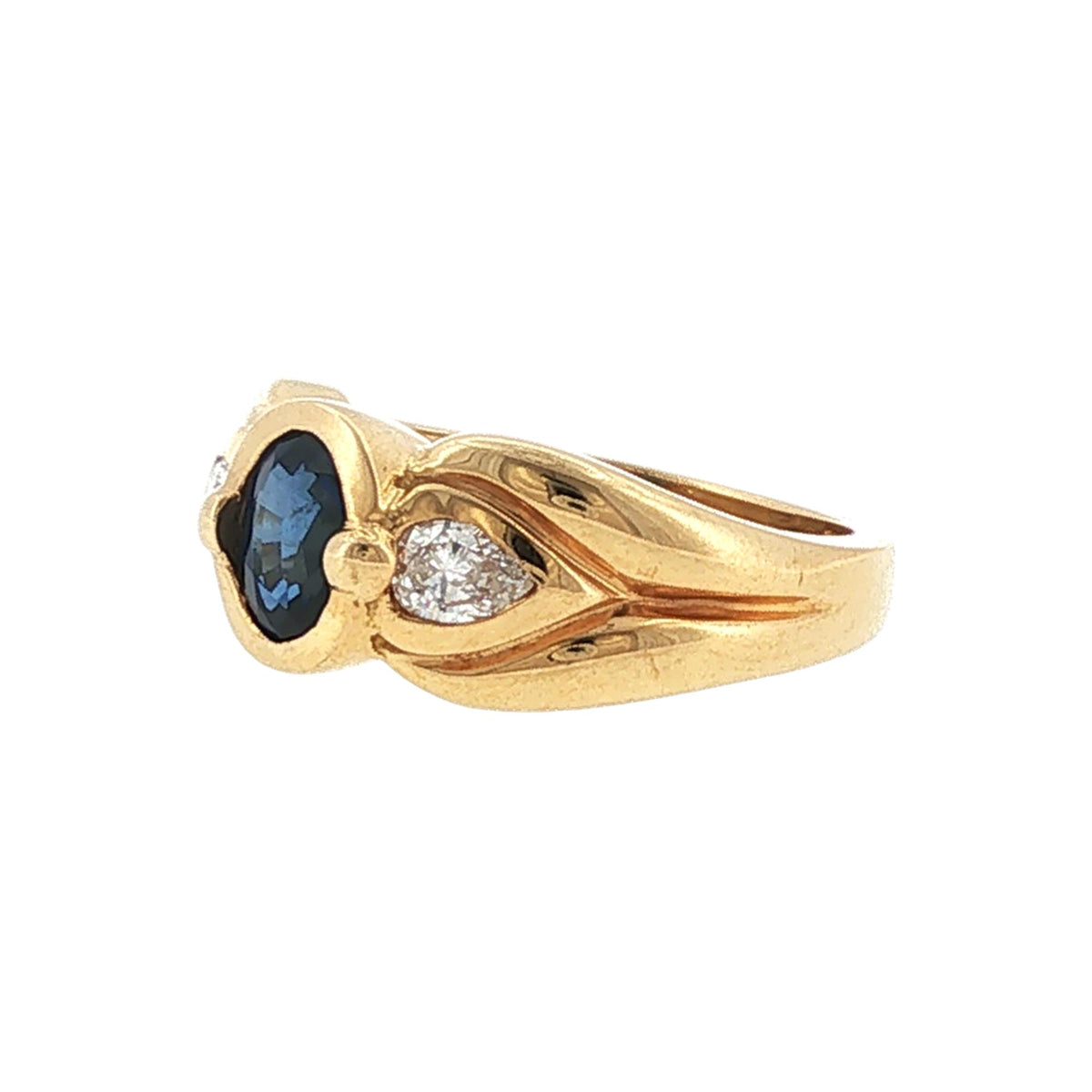 2 Carat Oval Blue Sapphire Diamond 14 Karat Yellow Gold Ring