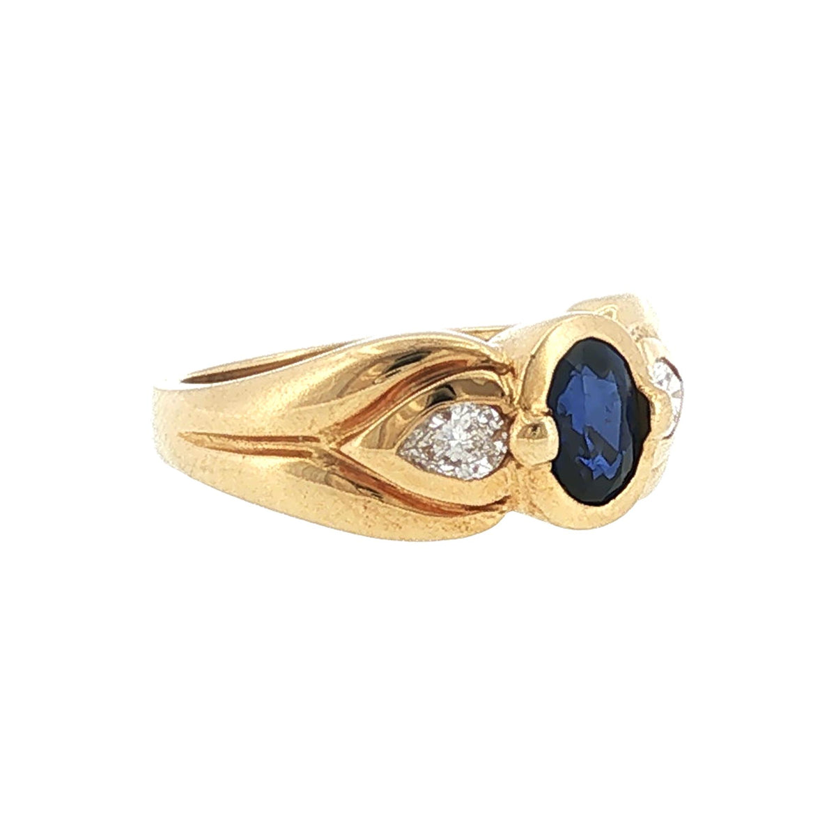 2 Carat Oval Blue Sapphire Diamond 14 Karat Yellow Gold Ring