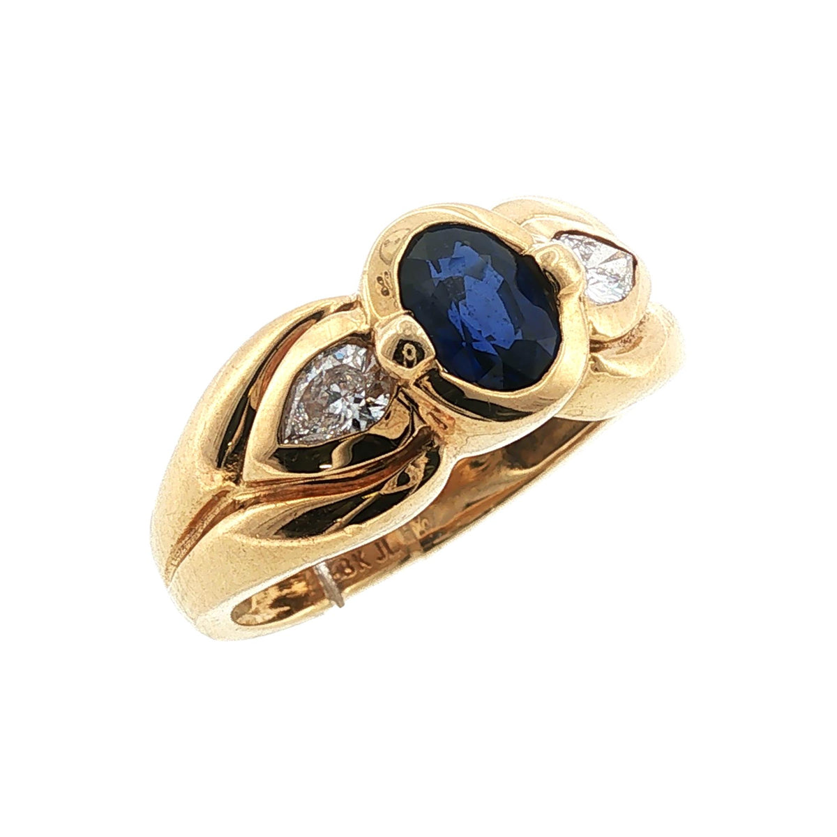2 Carat Oval Blue Sapphire Diamond 14 Karat Yellow Gold Ring