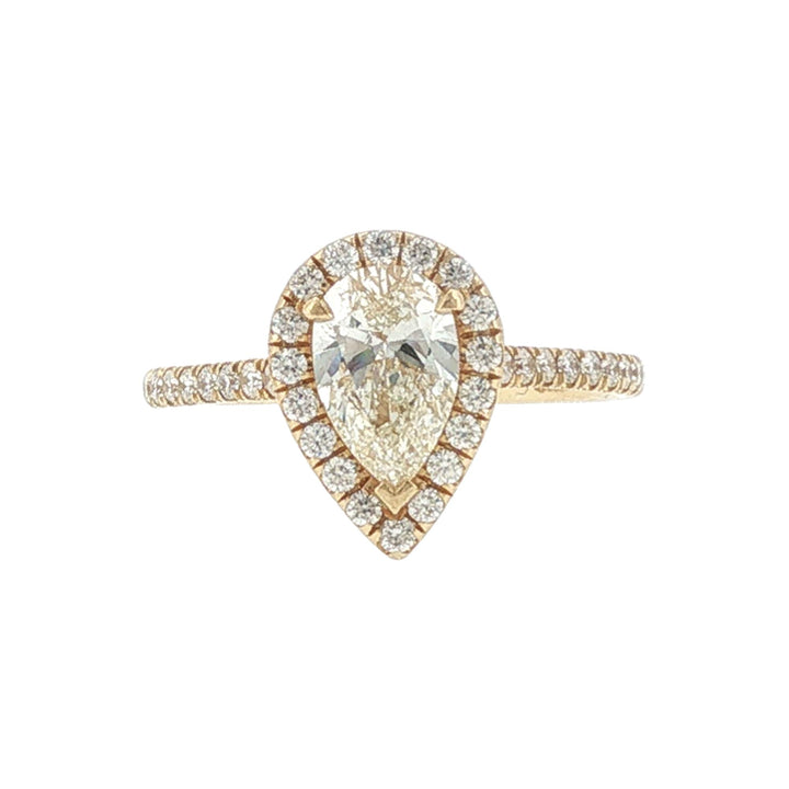 1 Carat Pear-Cut Diamond Yellow Gold Halo Bridal Set Engagement Ring