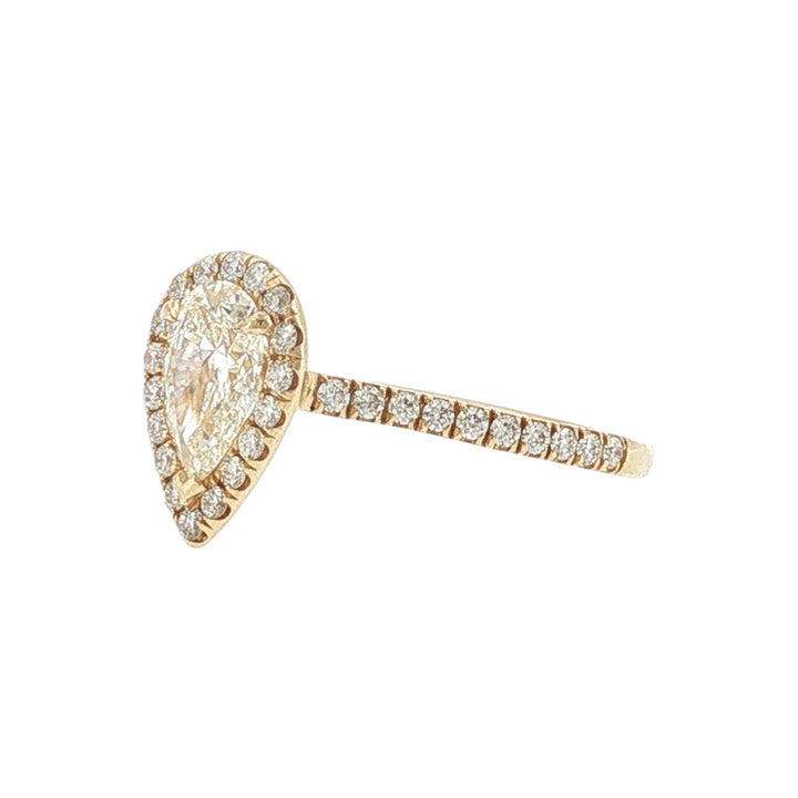 1 Carat Pear-Cut Diamond Yellow Gold Halo Bridal Set Engagement Ring