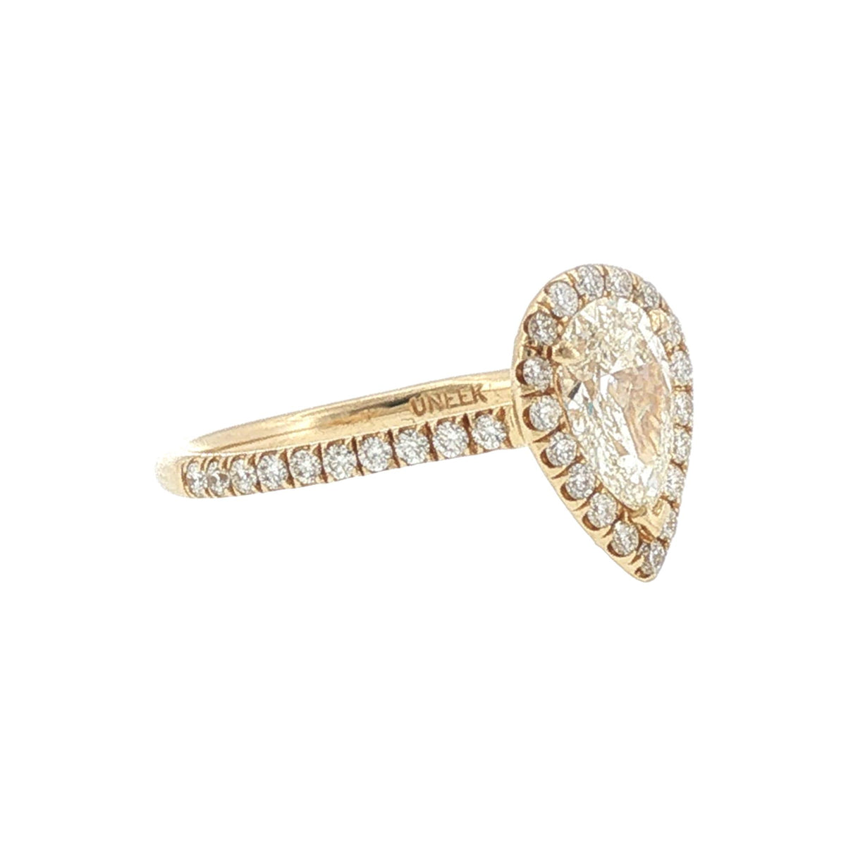 1 Carat Pear-Cut Diamond Yellow Gold Halo Bridal Set Engagement Ring