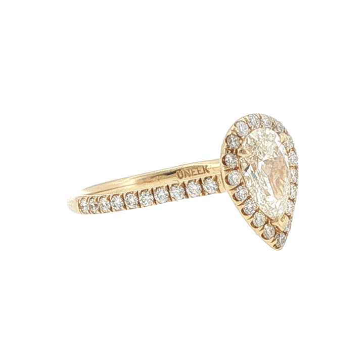 1 Carat Pear-Cut Diamond Yellow Gold Halo Bridal Set Engagement Ring