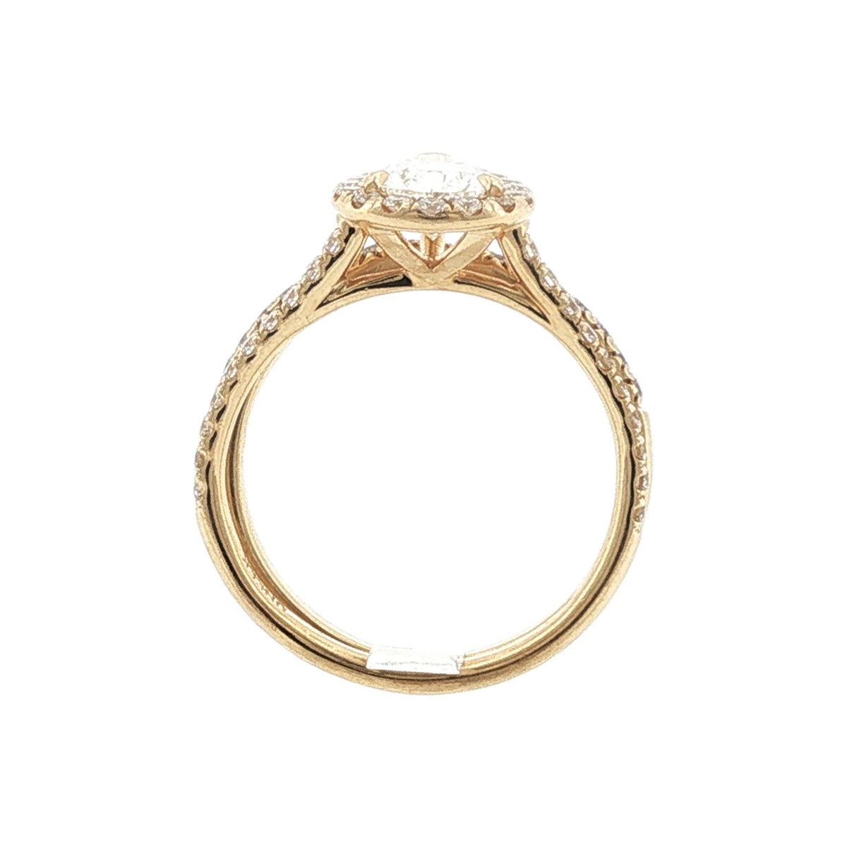 1 Carat Pear-Cut Diamond Yellow Gold Halo Bridal Set Engagement Ring