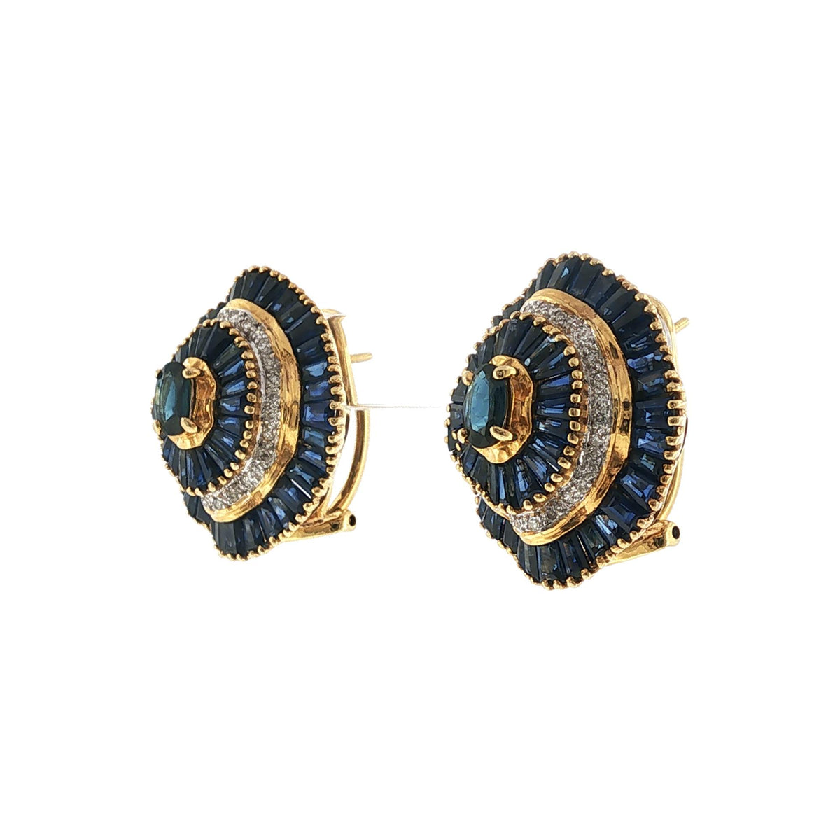 Sapphire Diamond 18 Karat Yellow Gold Vintage Leverback Earrings
