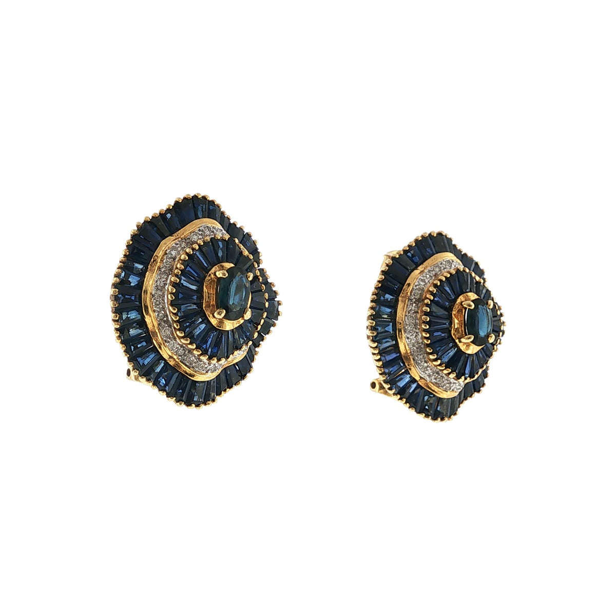 Sapphire Diamond 18 Karat Yellow Gold Vintage Leverback Earrings