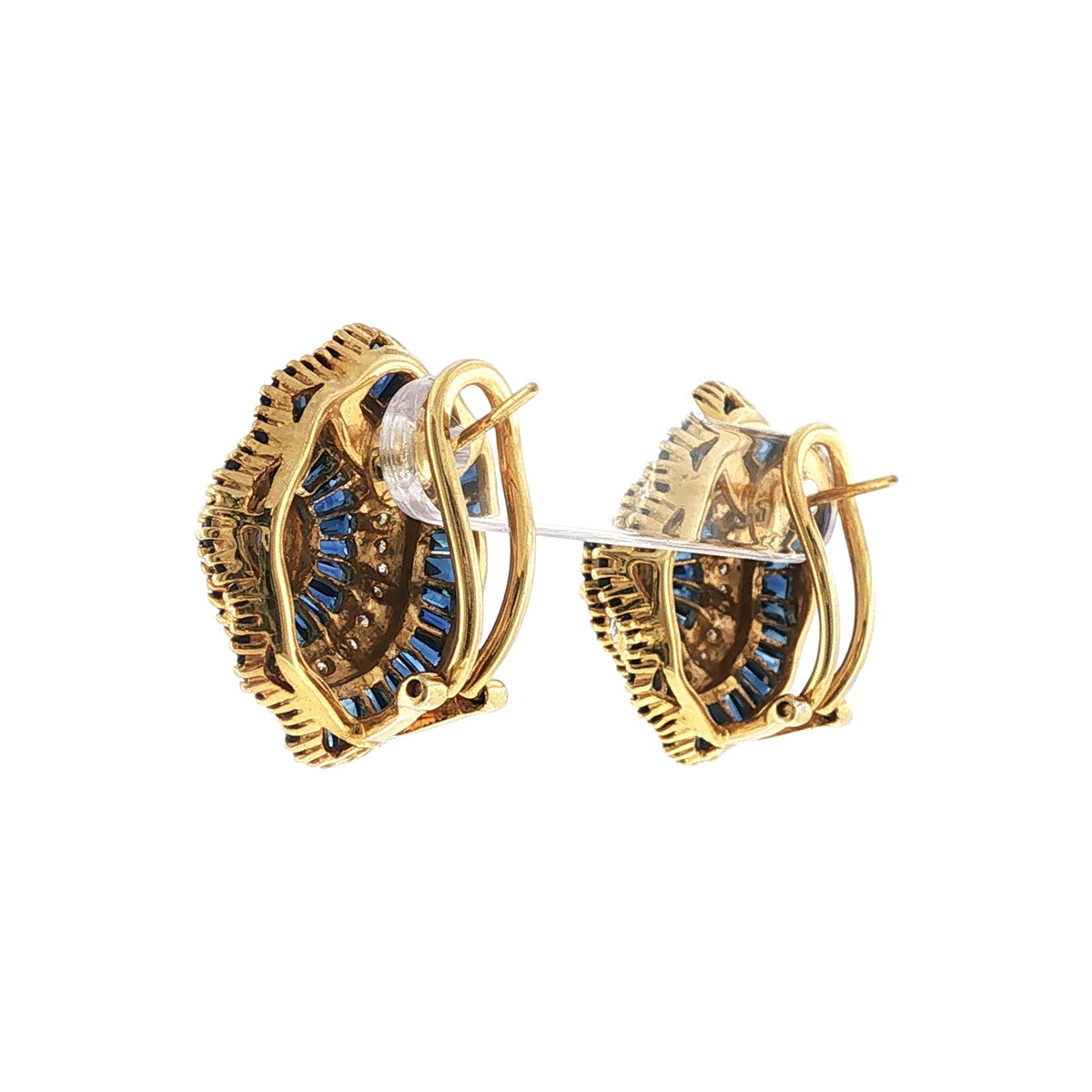 Sapphire Diamond 18 Karat Yellow Gold Vintage Leverback Earrings