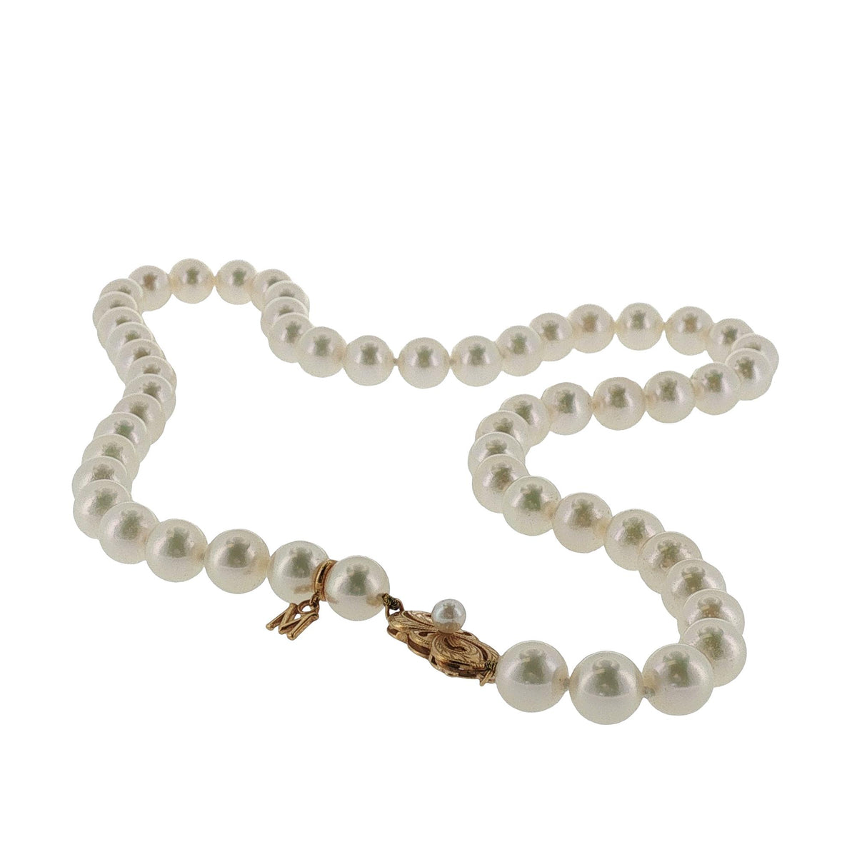 Mikimoto 7.5-7.75mm 18 Inch Strand of Pearls 18 Karat Yellow Gold Clasp