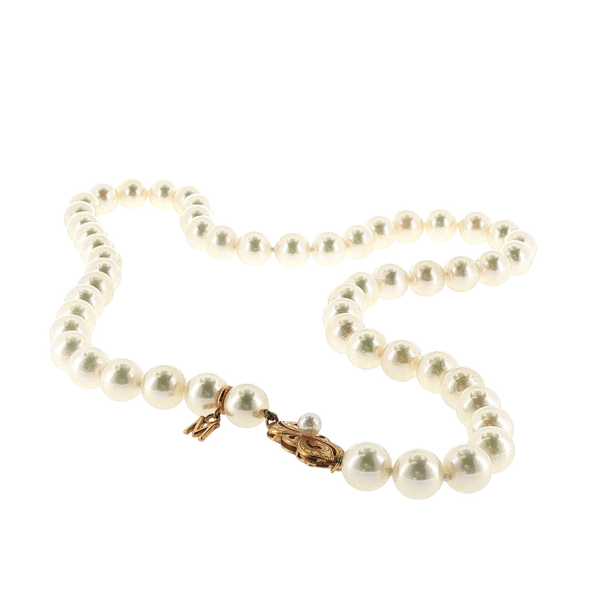 Mikimoto 7.5-7.75mm 18 Inch Strand of Pearls 18 Karat Yellow Gold Clasp