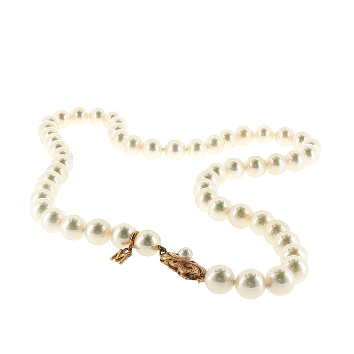 Mikimoto 7.5-7.75mm 18 Inch Strand of Pearls 18 Karat Yellow Gold Clasp