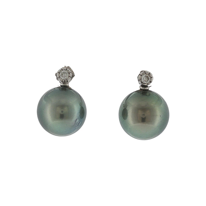 Black Tahitian 11mm Pearl Diamond 18 Karat White Gold Earrings