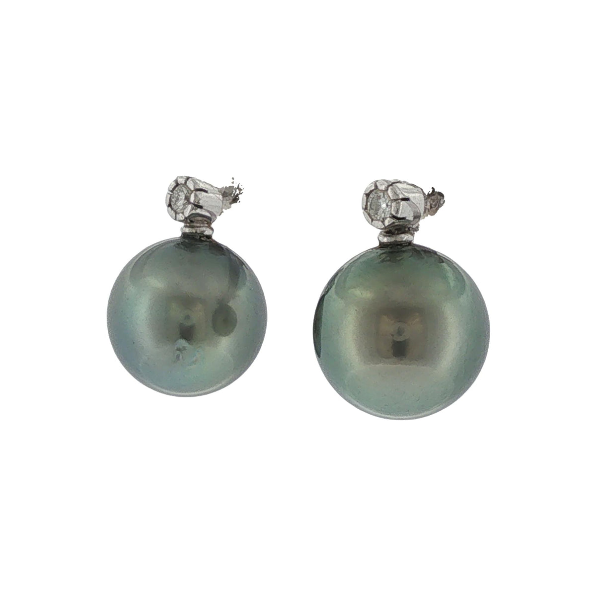 Black Tahitian 11mm Pearl Diamond 18 Karat White Gold Earrings