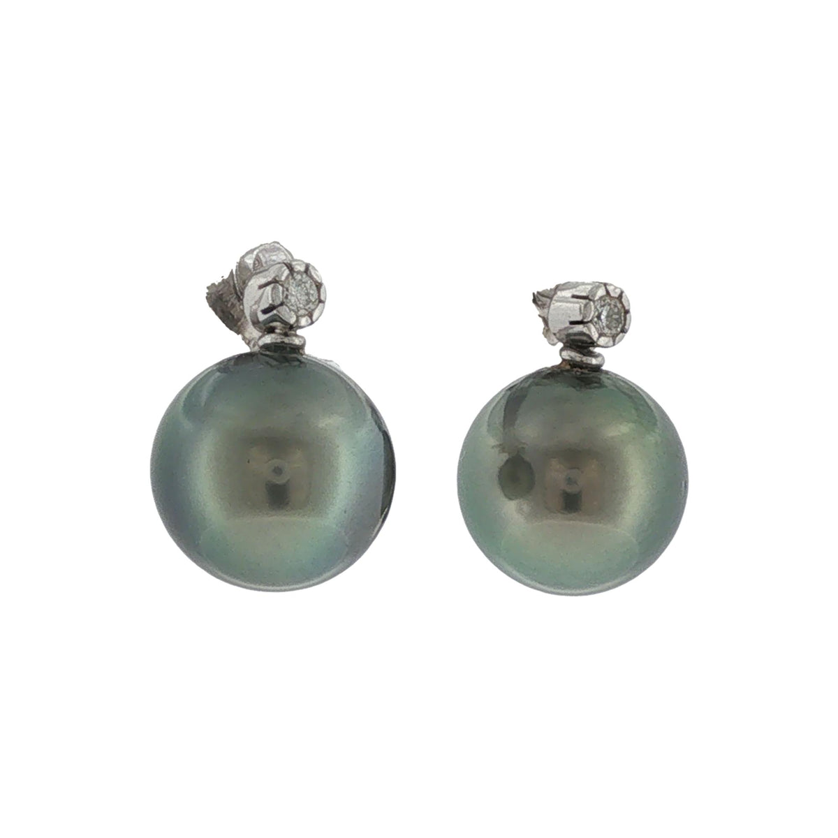 Black Tahitian 11mm Pearl Diamond 18 Karat White Gold Earrings