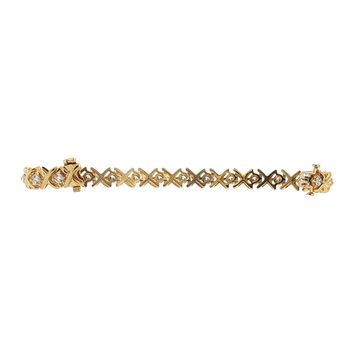 Diamond 'X' Link 14 Karat Yellow Gold Vintage Bracelet
