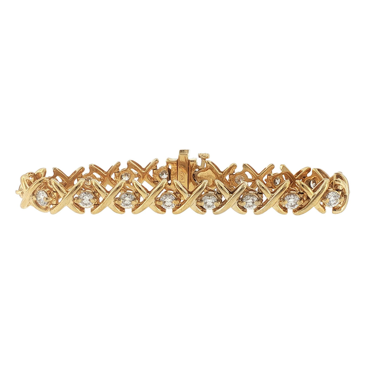 Diamond 'X' Link 14 Karat Yellow Gold Vintage Bracelet