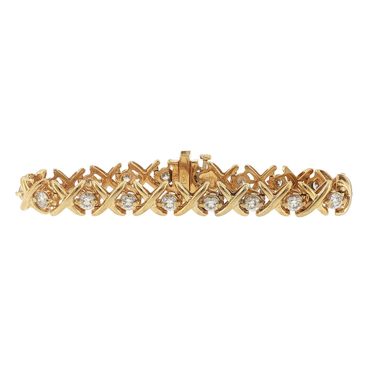 Diamond 'X' Link 14 Karat Yellow Gold Vintage Bracelet