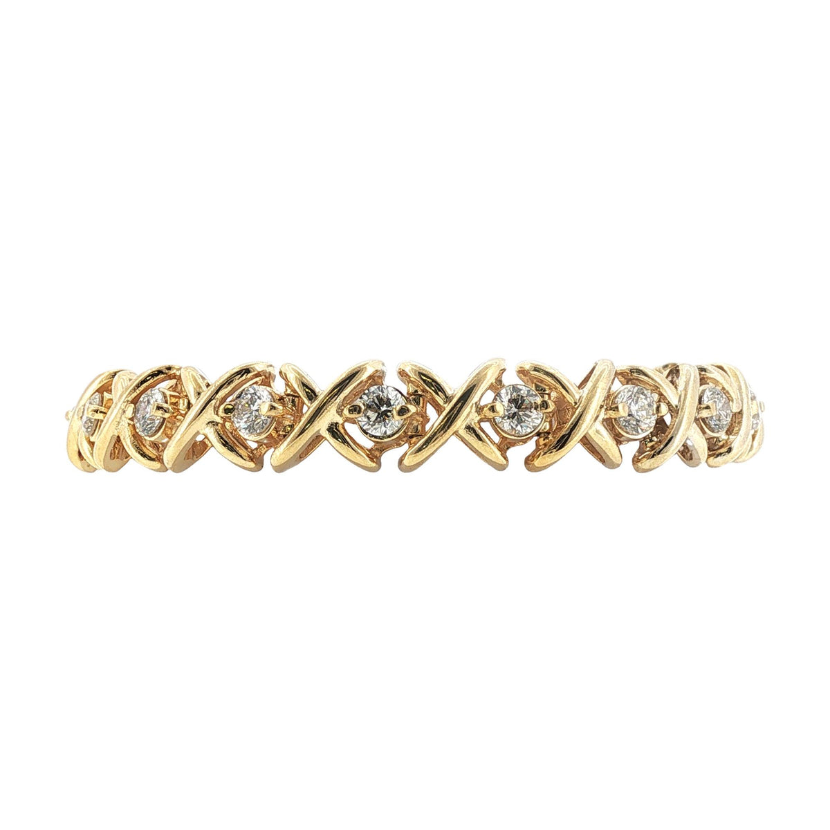 Diamond 'X' Link 14 Karat Yellow Gold Vintage Bracelet