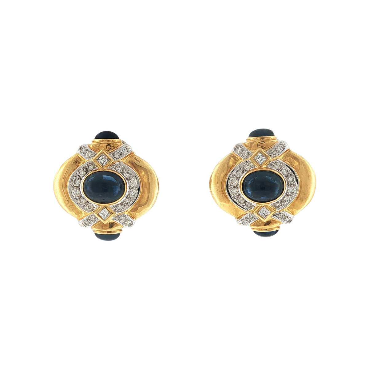 Sapphire Diamond 18K Yellow Gold Retractable Post Leverback Vintage Earrings