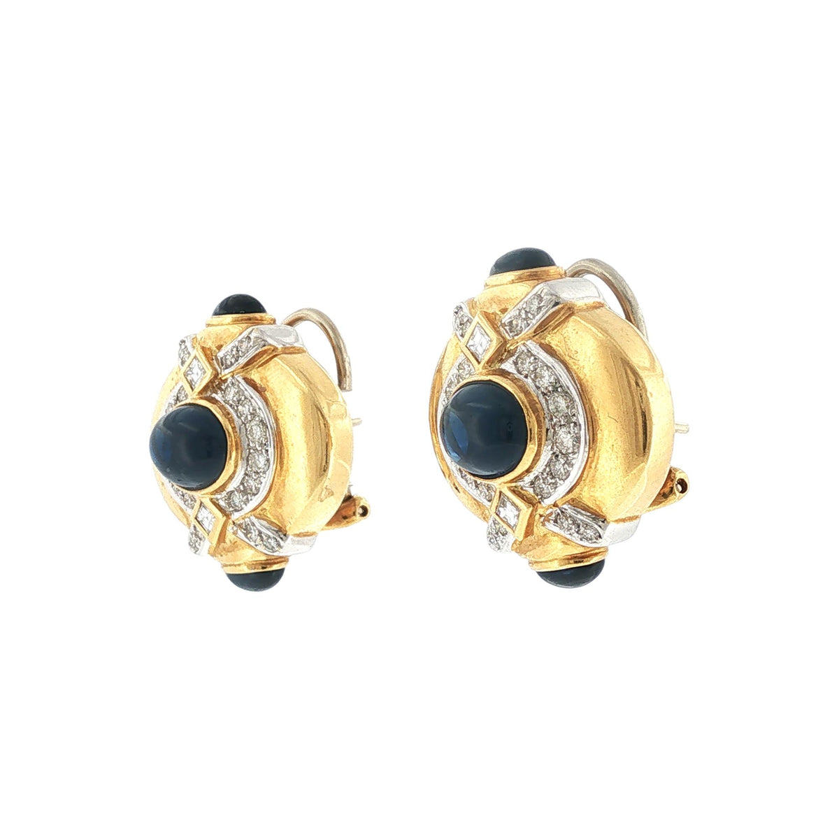 Sapphire Diamond 18K Yellow Gold Retractable Post Leverback Vintage Earrings
