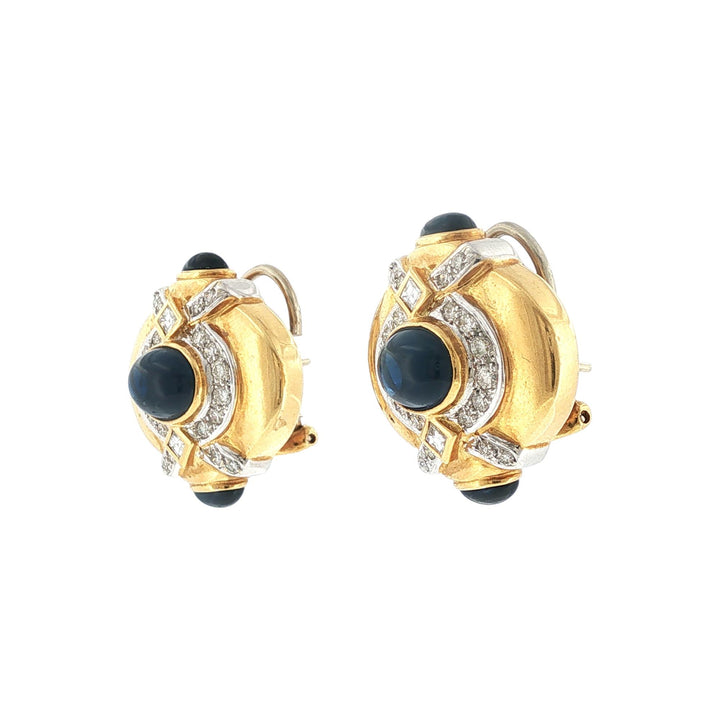 Sapphire Diamond 18K Yellow Gold Retractable Post Leverback Vintage Earrings