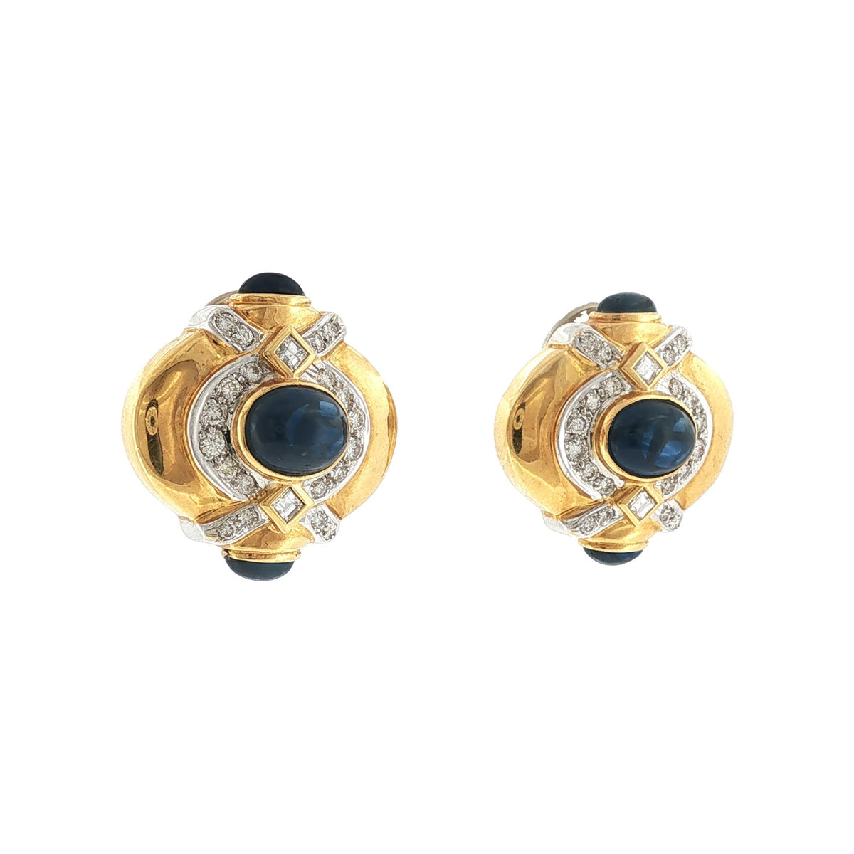Sapphire Diamond 18K Yellow Gold Retractable Post Leverback Vintage Earrings