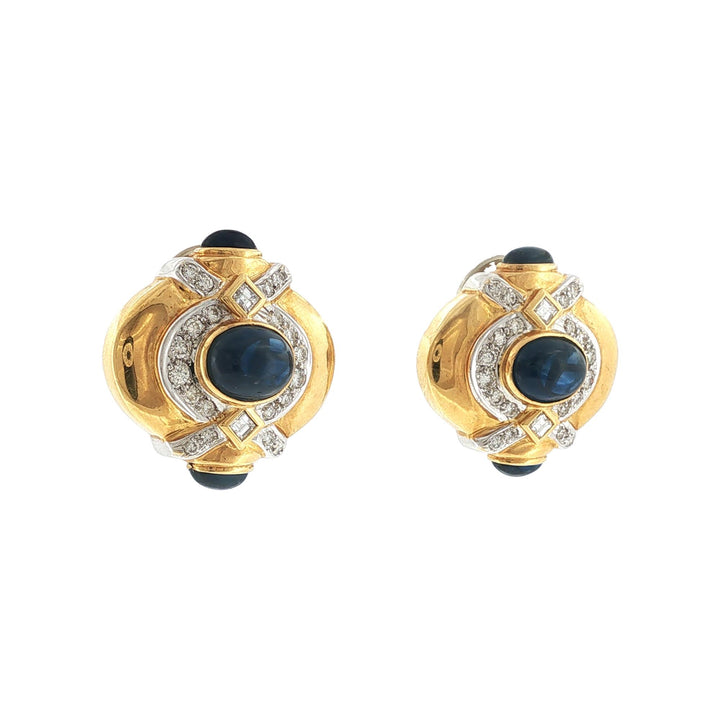Sapphire Diamond 18K Yellow Gold Retractable Post Leverback Vintage Earrings
