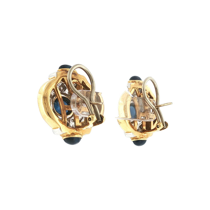 Sapphire Diamond 18K Yellow Gold Retractable Post Leverback Vintage Earrings