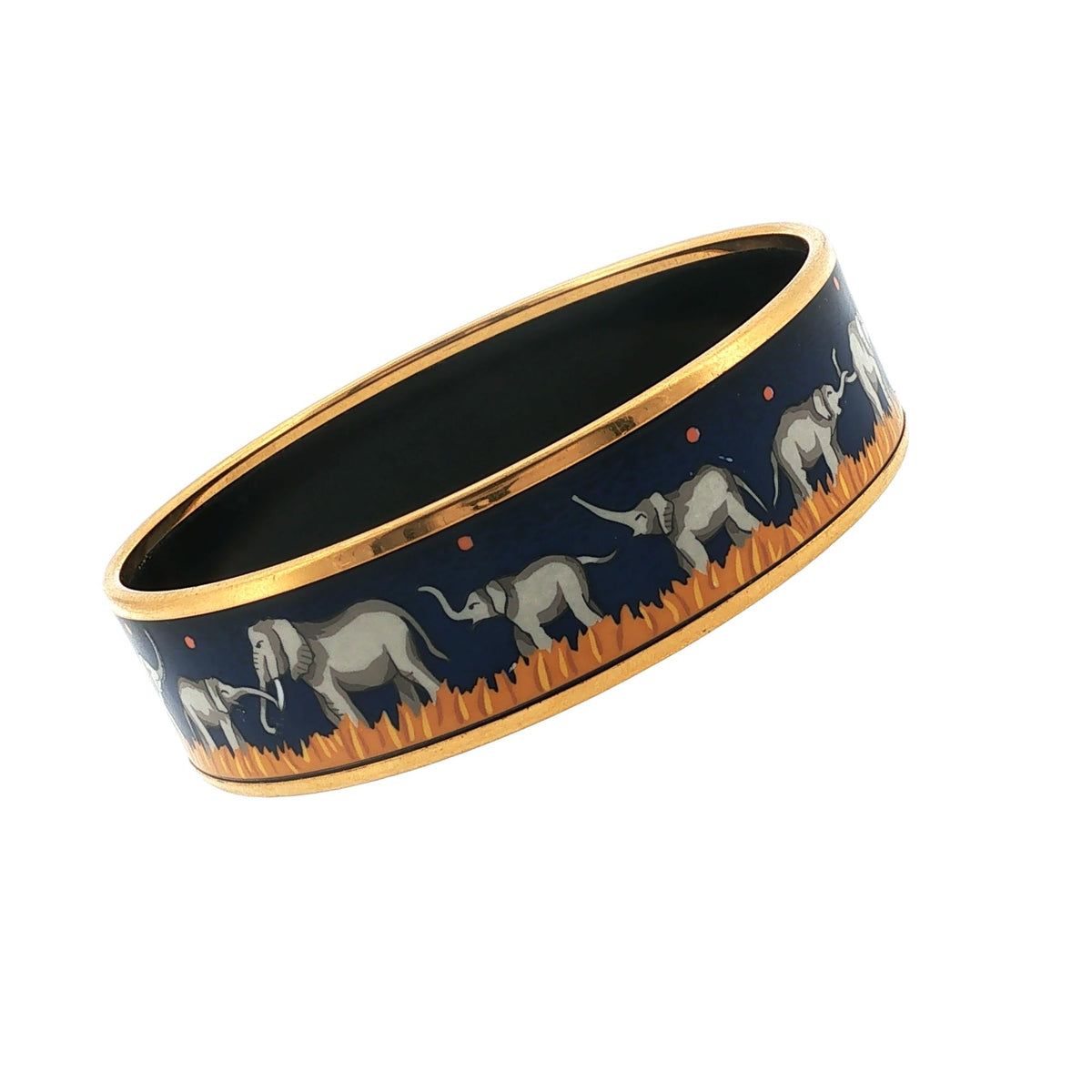 Hermès  Elephants Grazing Enamel Bangle Bracelet