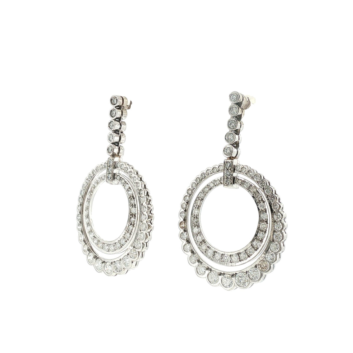 Diamond Platinum Double Cirlce Drop Dangle Modern Earrings
