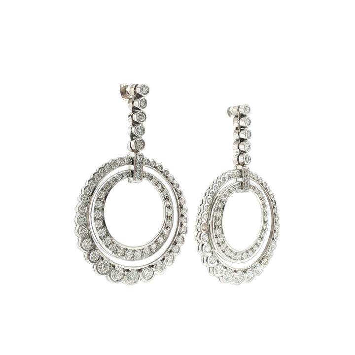 Diamond Platinum Double Cirlce Drop Dangle Modern Earrings