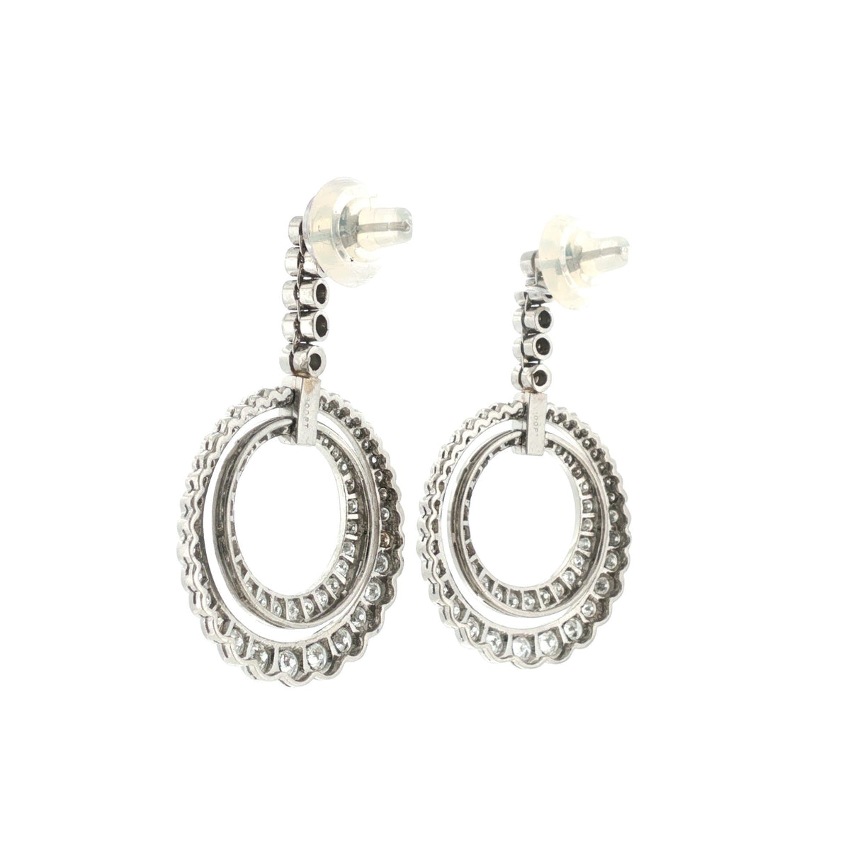 Diamond Platinum Double Cirlce Drop Dangle Modern Earrings