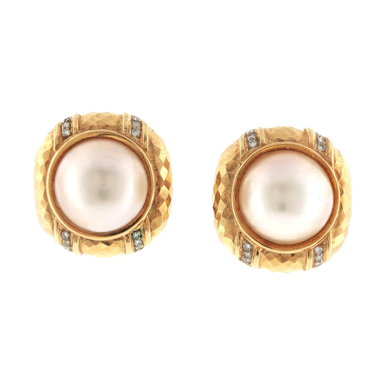 Mabé Pearl Diamond 18 Karat Yellow Gold Vintage Earclip Earrings