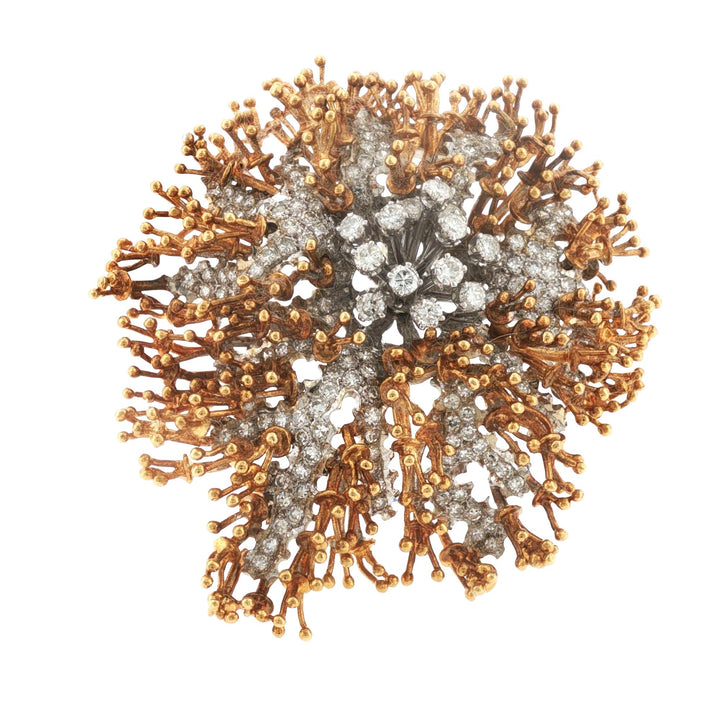 4 CTW Round Brilliant-Cut Diamond 18K Two Tone Gold Spray Pin Brooch Vintage