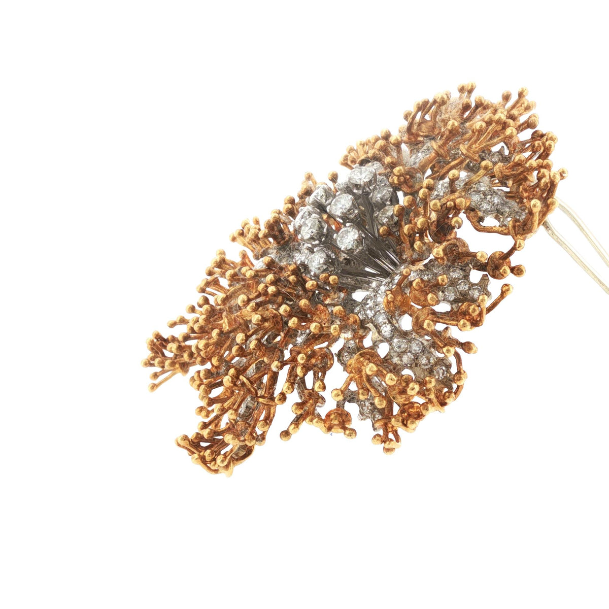 4 CTW Round Brilliant-Cut Diamond 18K Two Tone Gold Spray Pin Brooch Vintage