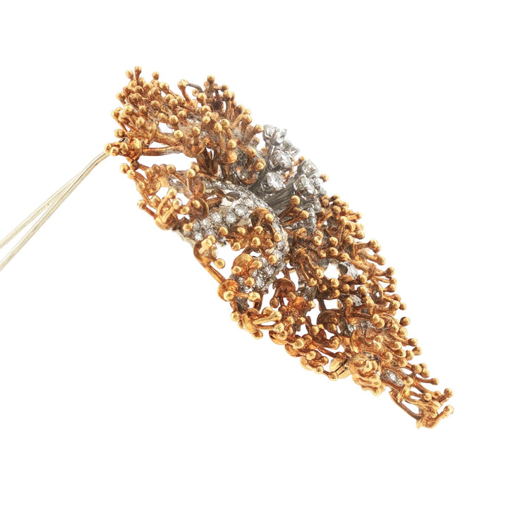 4 CTW Round Brilliant-Cut Diamond 18K Two Tone Gold Spray Pin Brooch Vintage