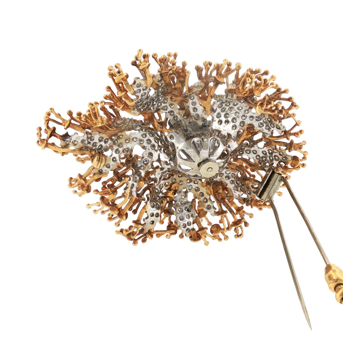 4 CTW Round Brilliant-Cut Diamond 18K Two Tone Gold Spray Pin Brooch Vintage