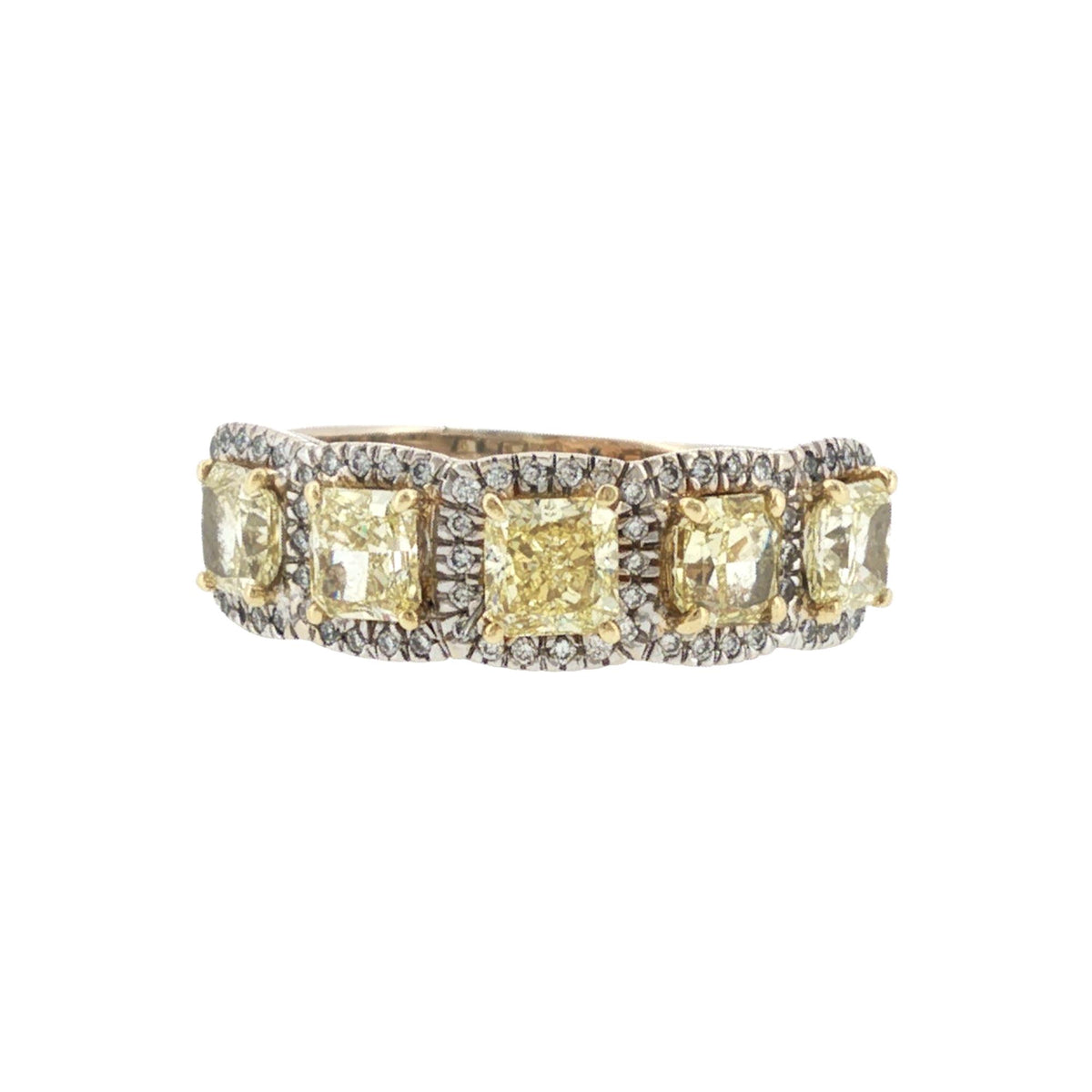 Fancy Yellow Diamond 18 Karat Two Tone Gold Wedding Anniversary Band Ring