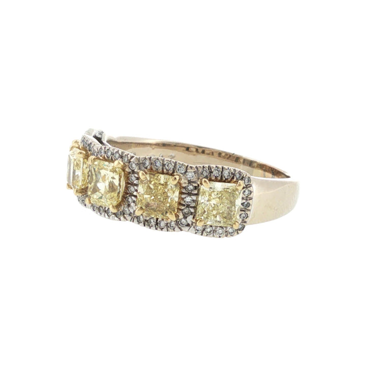 Fancy Yellow Diamond 18 Karat Two Tone Gold Wedding Anniversary Band Ring