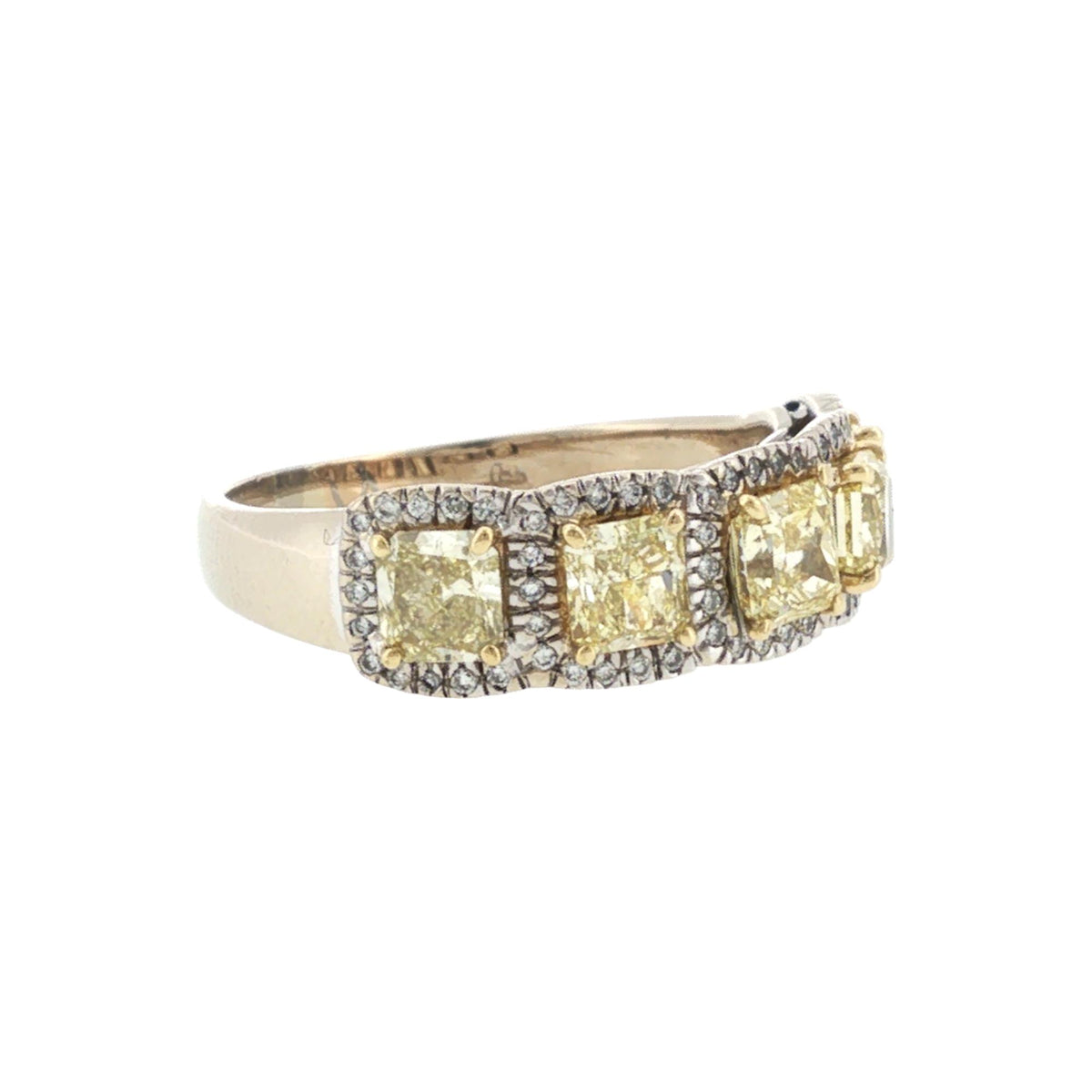 Fancy Yellow Diamond 18 Karat Two Tone Gold Wedding Anniversary Band Ring