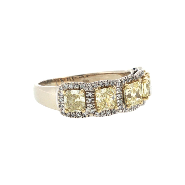 Fancy Yellow Diamond 18 Karat Two Tone Gold Wedding Anniversary Band Ring